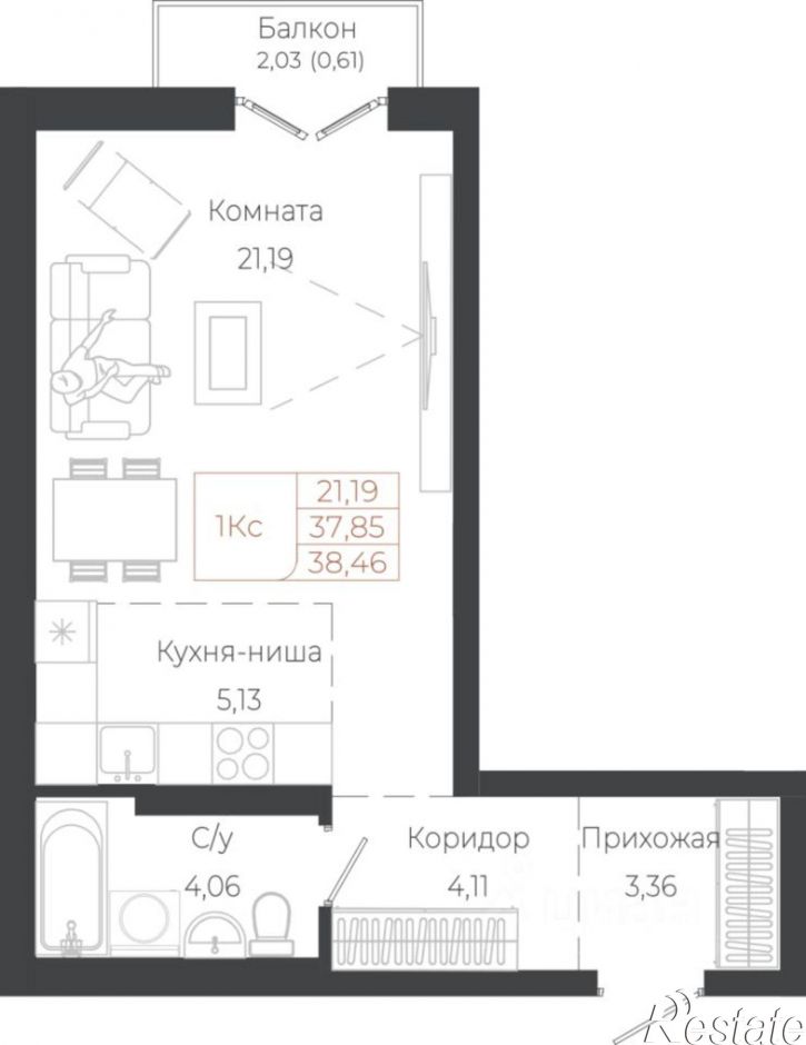 1-комн квартира в новом доме Майминский район, село Майма