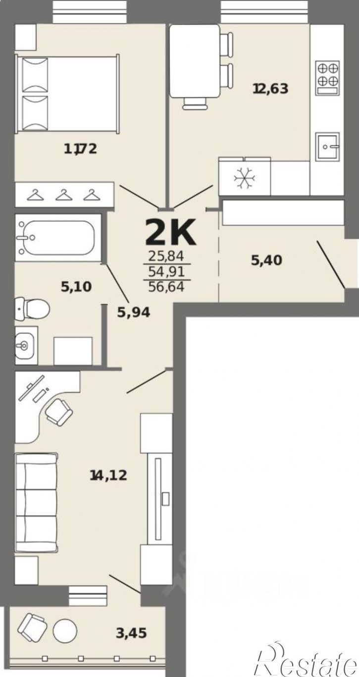 2-комн квартира в новом доме улица Ленина, 60Б,  д. 60Б