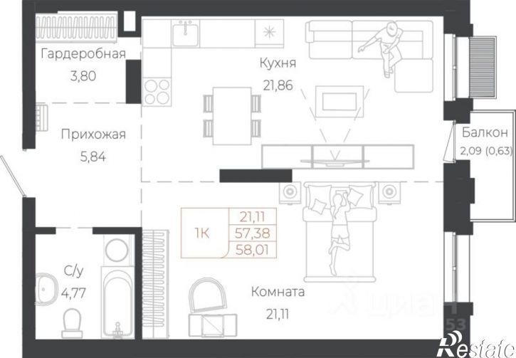 1-комн квартира в новом доме Майминский район, село Майма