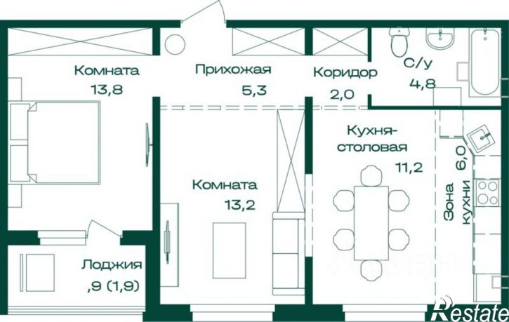 2-комн квартира в новом доме Майминский район, село Майма