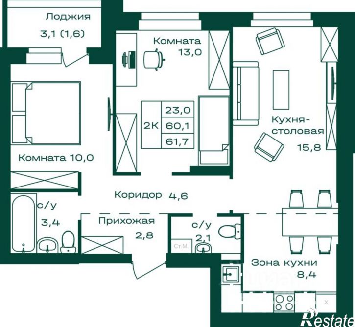 2-комн квартира в новом доме Майминский район, село Майма