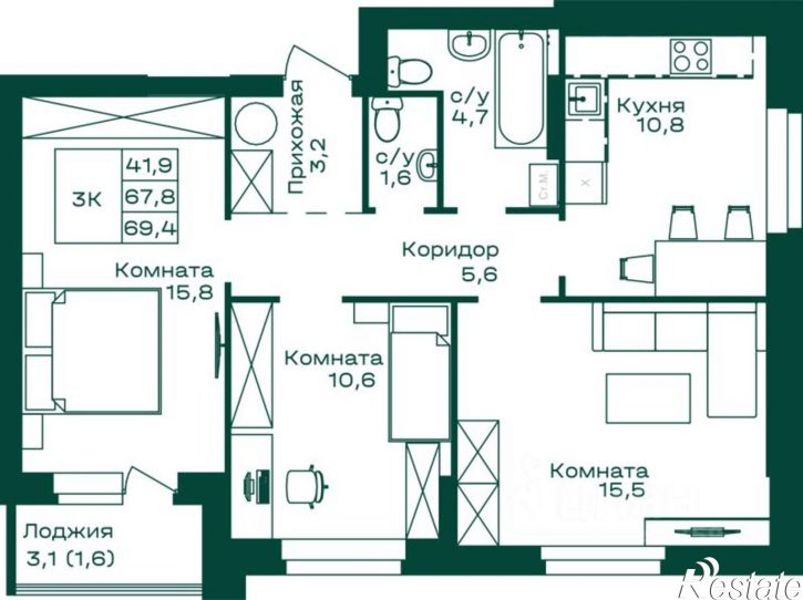 3-комн квартира в новом доме ул Алтайская, 2,  д. 2