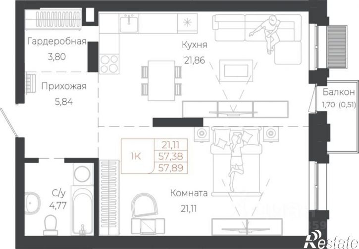 1-комн квартира в новом доме Майминский район, село Майма