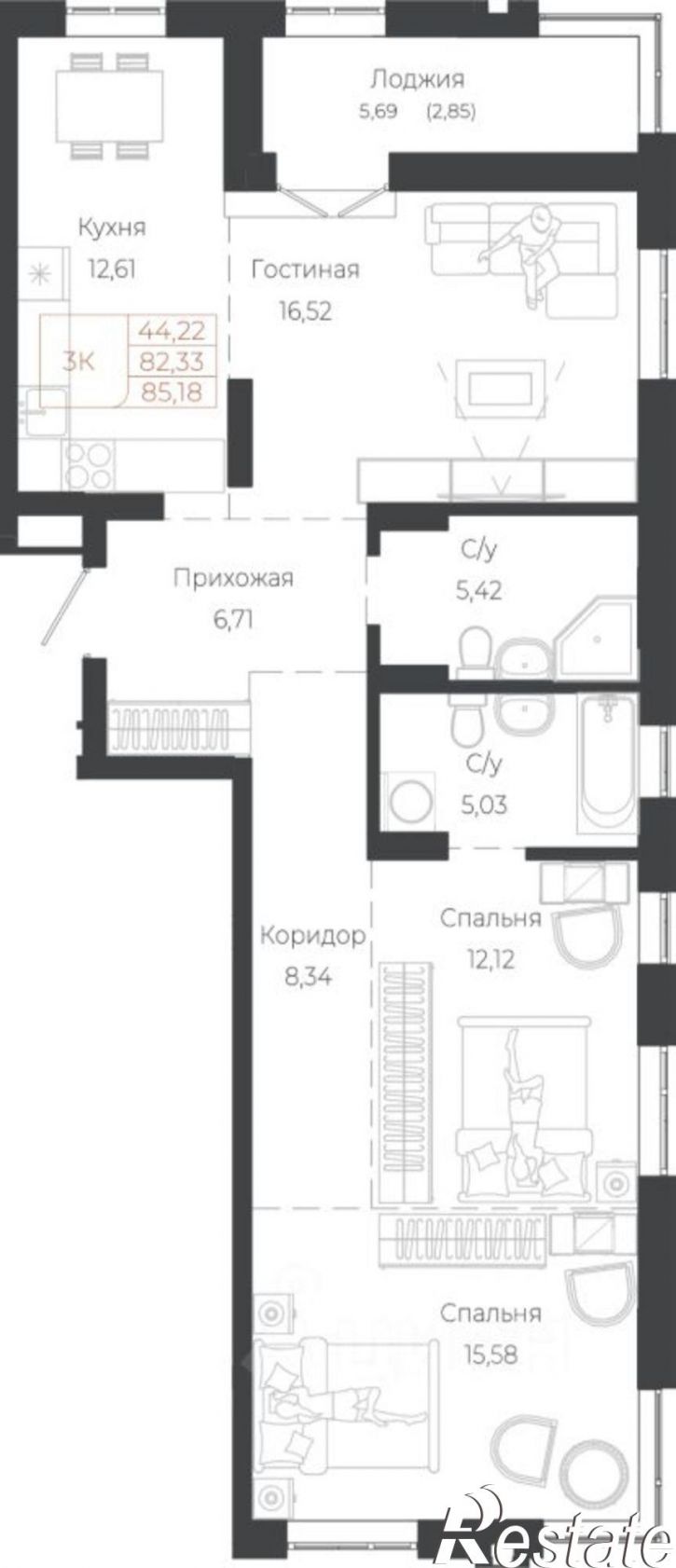 3-комн квартира в новом доме Майминский район, село Майма